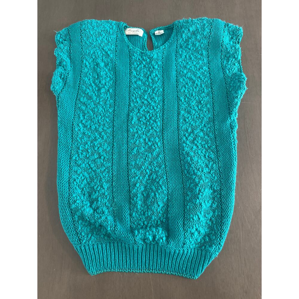 Vtg 80s Margules Teal Women’s Knit Sleeveless Sweater Size Medium